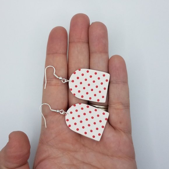 Arch Shaped Polka Dot Pattern Handmade Dangle Earrings - Picture 5 of 6